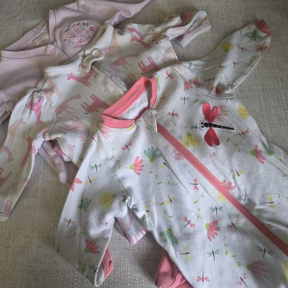 Baby Bundle - Pink Floral & Dragonfly Zip-Front Kids Pajama Sleepers
